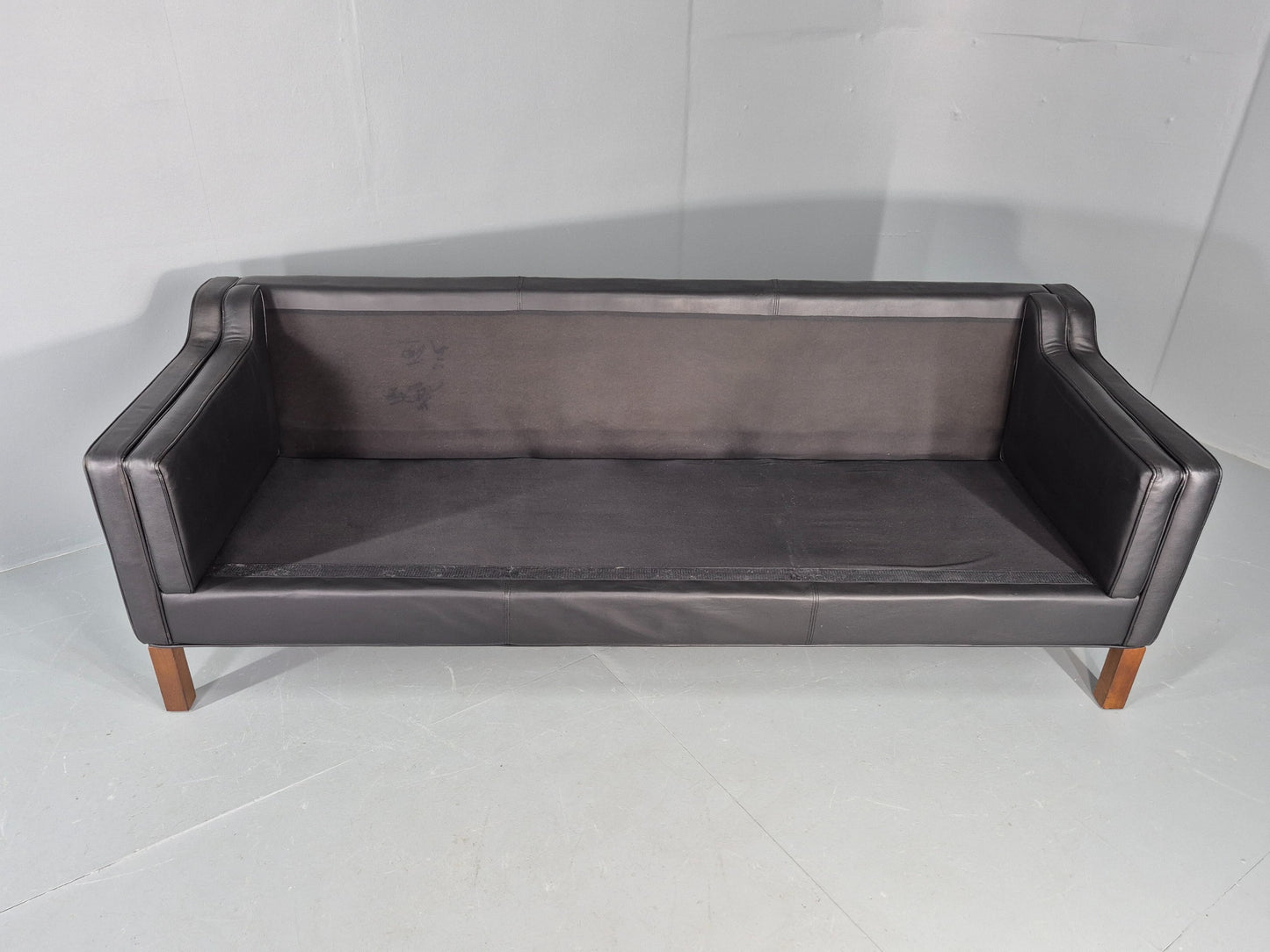 Vintage 3 Seater Sofa Black Leather Mogensen Shape 1980s Retro MCM EB12385