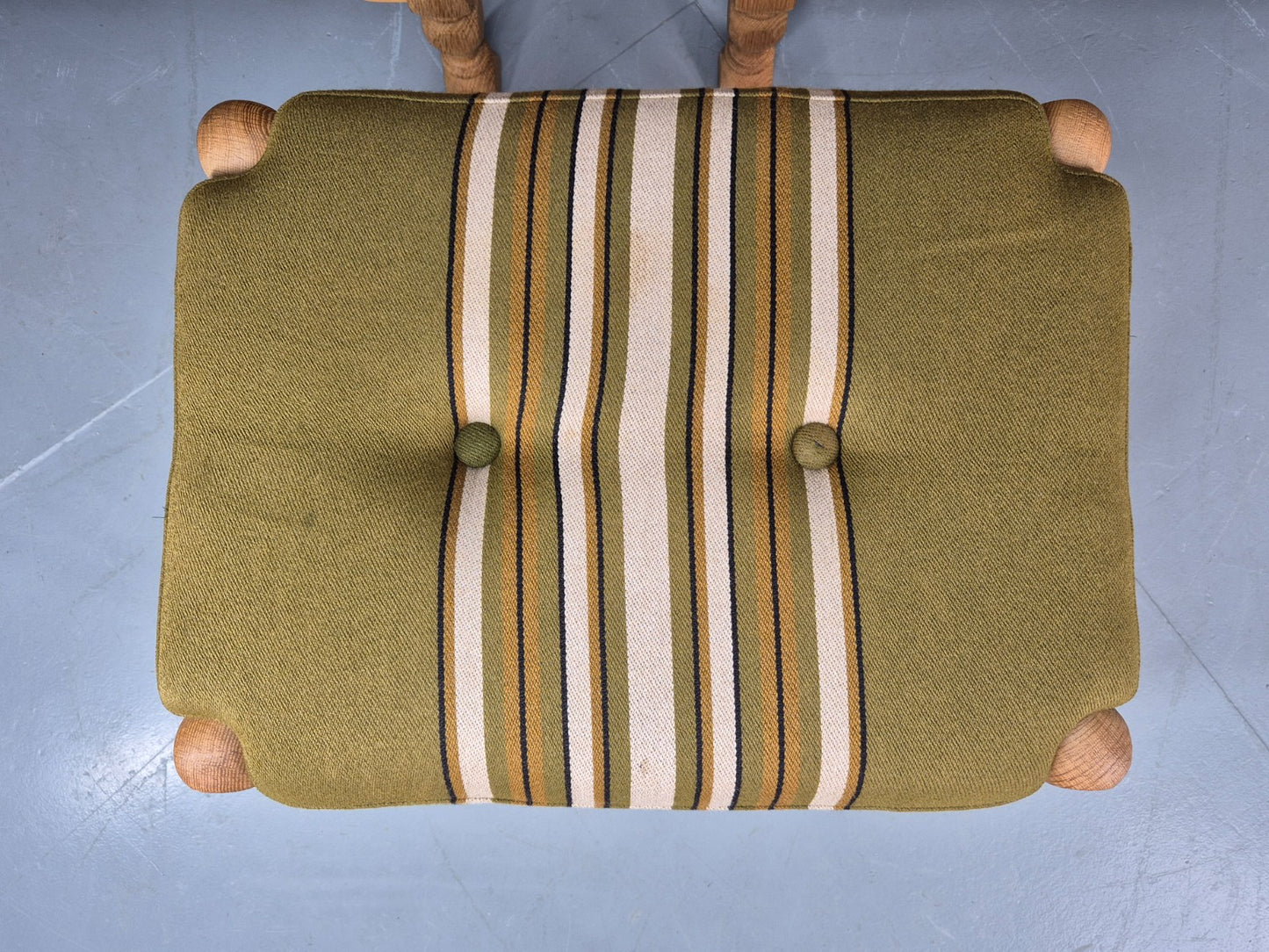 2 vintage Kjaernulf Armchairs with footstool Oak and Green Retro 1970s EB12778