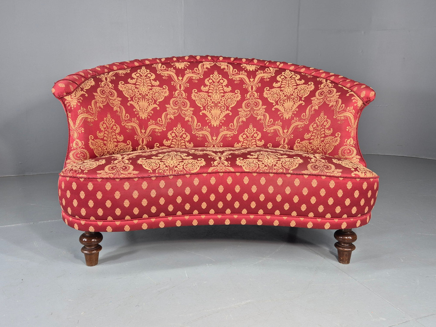 Antique 2 Seat Sofa Danish Serpentine curved Form Red Damask 1900s EB12754