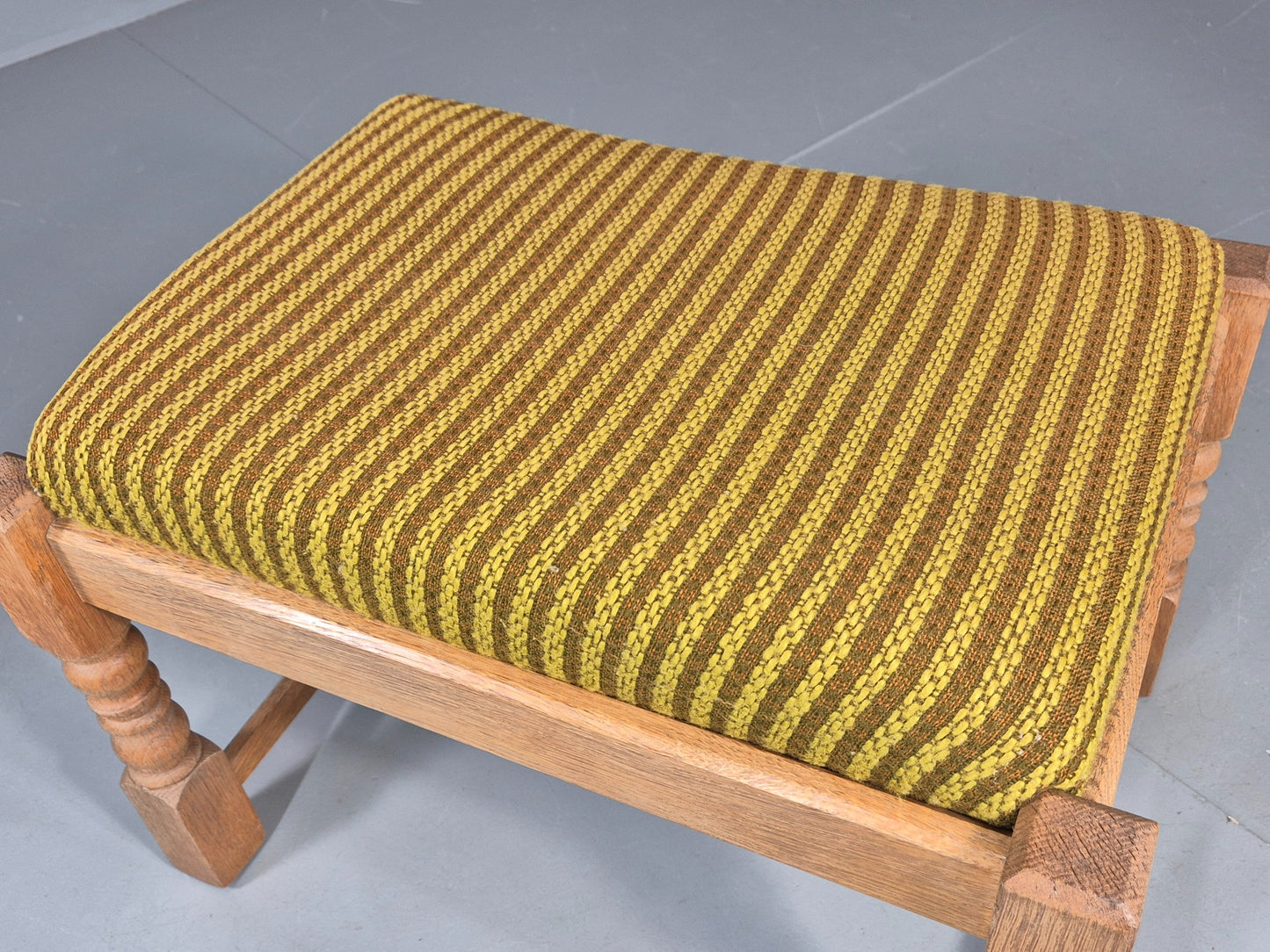 Vintage Kjaernulf Oak Footstool 1970s Danish Retro Green Brown Wool EB12275