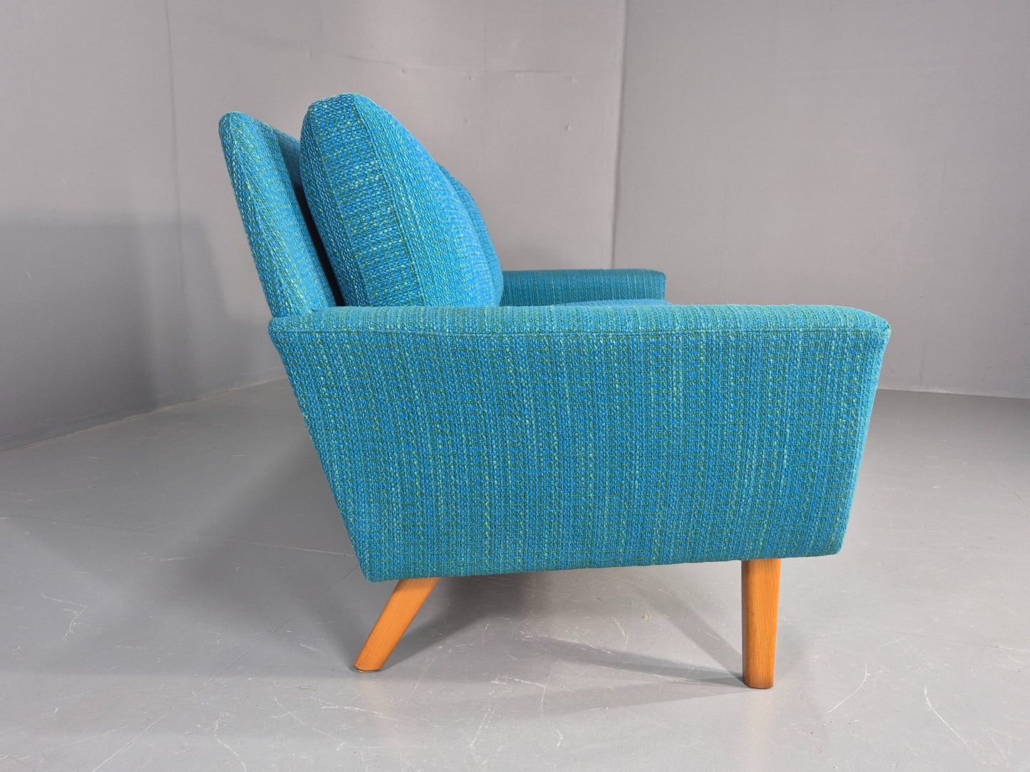 Vintage Mid Century 2 Seater Sofa Swedish 1960s Original Blue Wool Retro EB11079