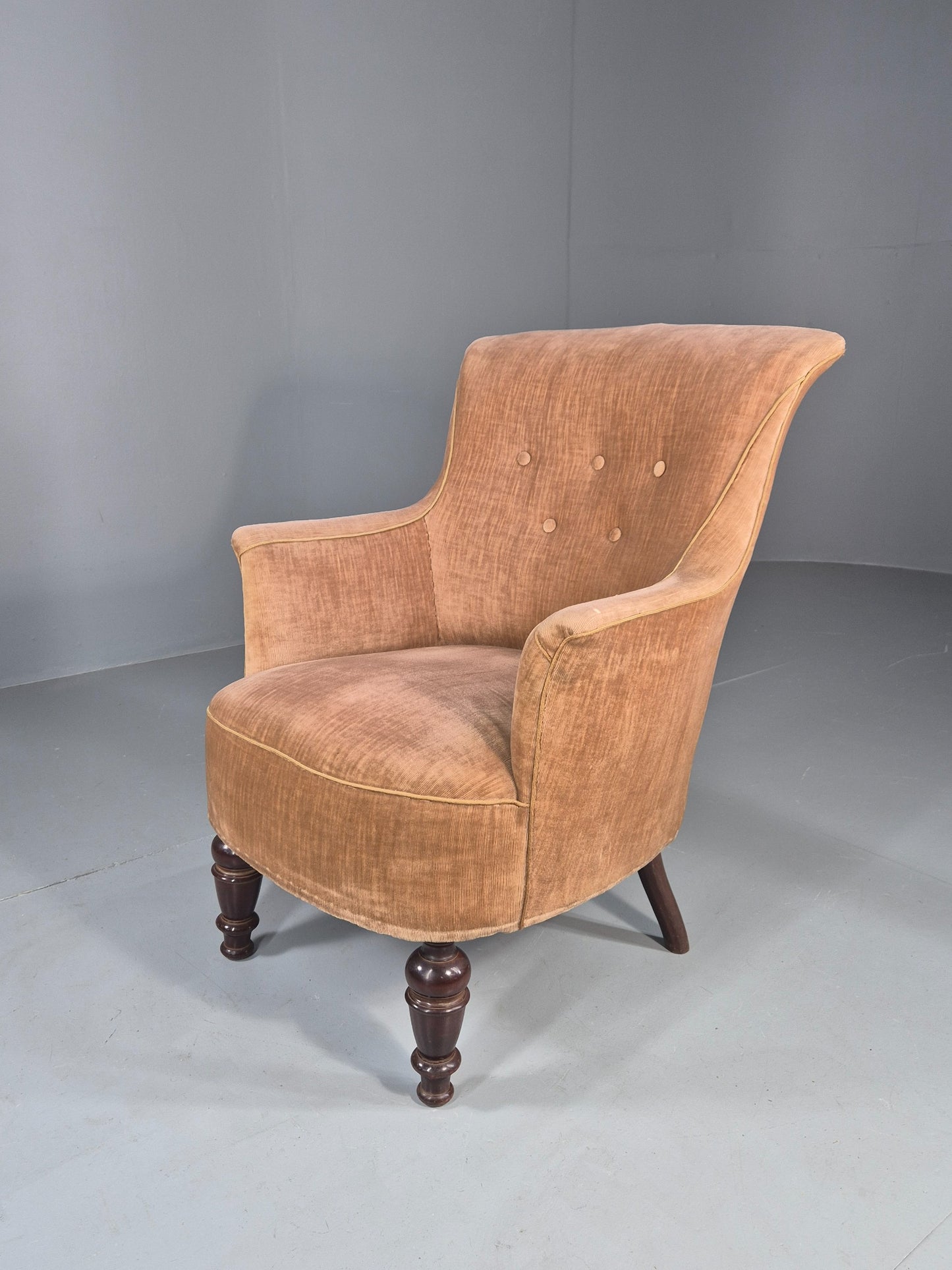Antique Tub Chair Danish Peach Velour Upholstery 1900s  EB11934