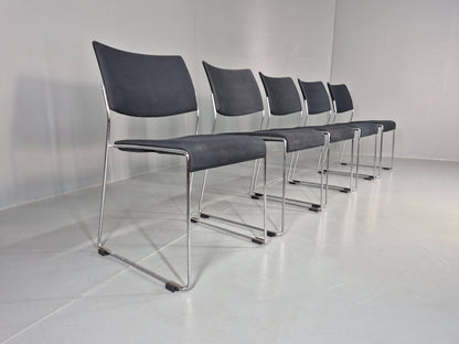 5 Vintage Stacking Chairs Chrome Rod and Black Cloth Brunner Brand EB12003