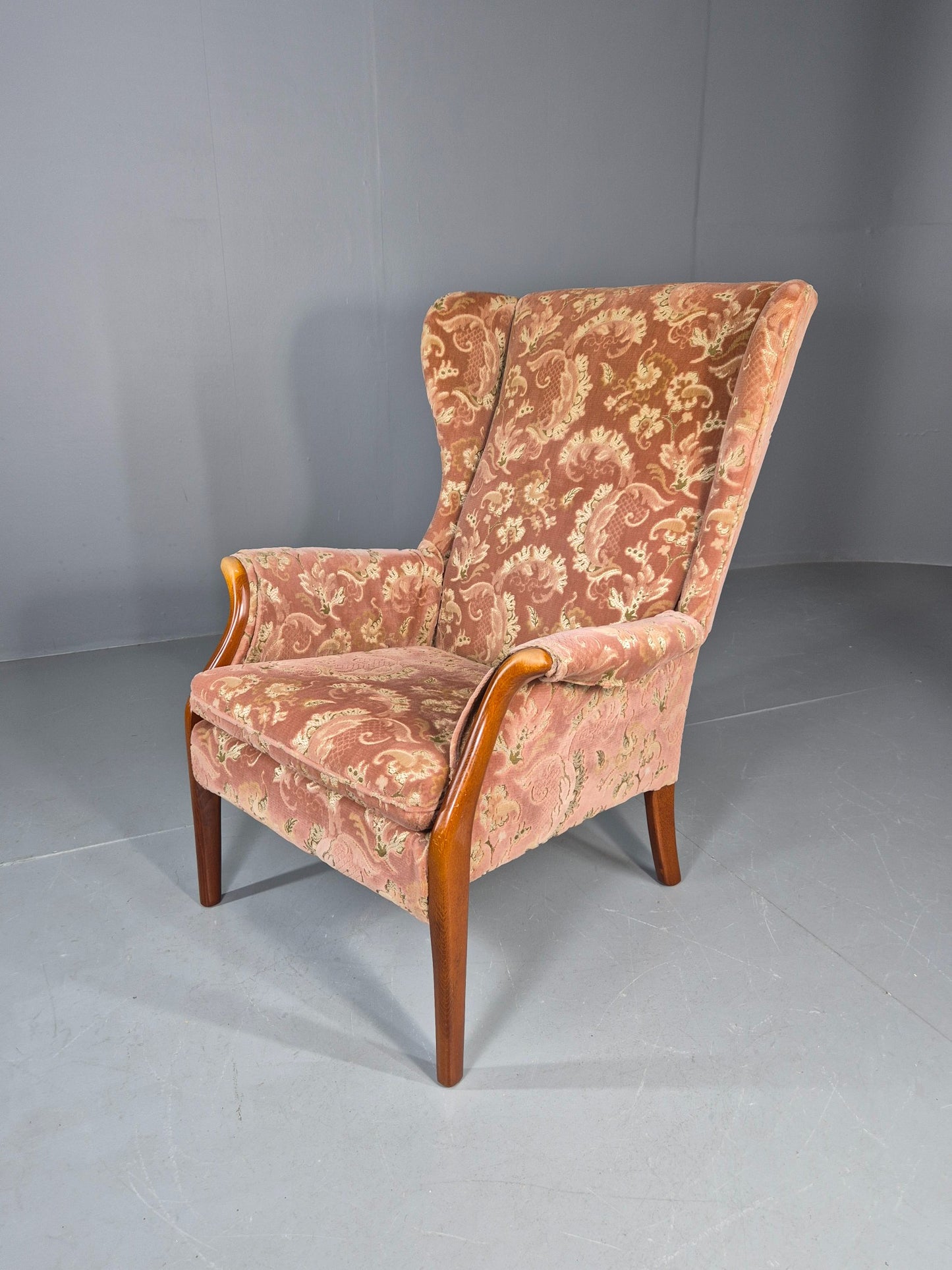 Vintage Parker Knoll Mid Century Lounge Chair Pink Hued Paisley Velour EB12168