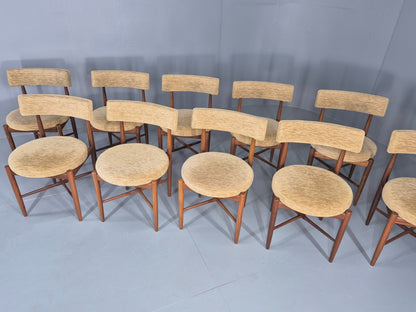 10 Vintage G Plan Dining Chairs Circle Seat Model Teak Frames Chenille EB12027