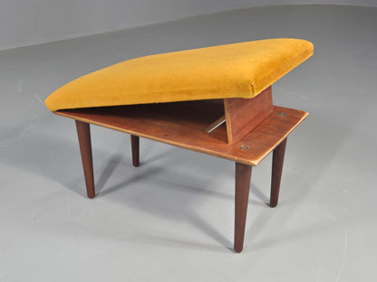 Vintage Mid Century Footstool Gold Velour Upholstery Teak Legs 60s Retro EB11576