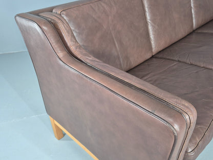 Vintage 3 Seater Sofa Danish 70s Brown Leather Retro Mid Century Modern EB12424