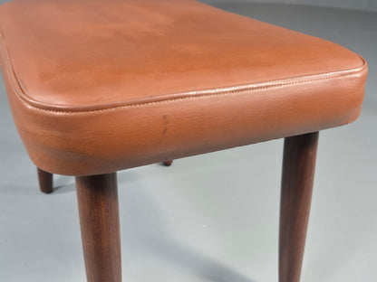 Vintage Danish Mid Century Footstool Teak Legs Brown Vinyl  1960s Retro EB12023
