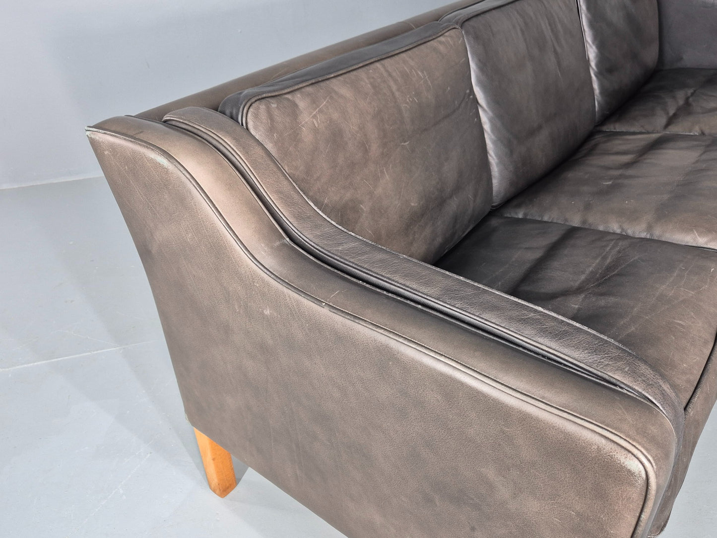 Vintage 3 Seater Sofa Danish Mid Century Black Leather 1970s Retro  EB11628