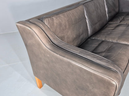Vintage 3 Seater Sofa Danish Mid Century Black Leather 1970s Retro  EB11628