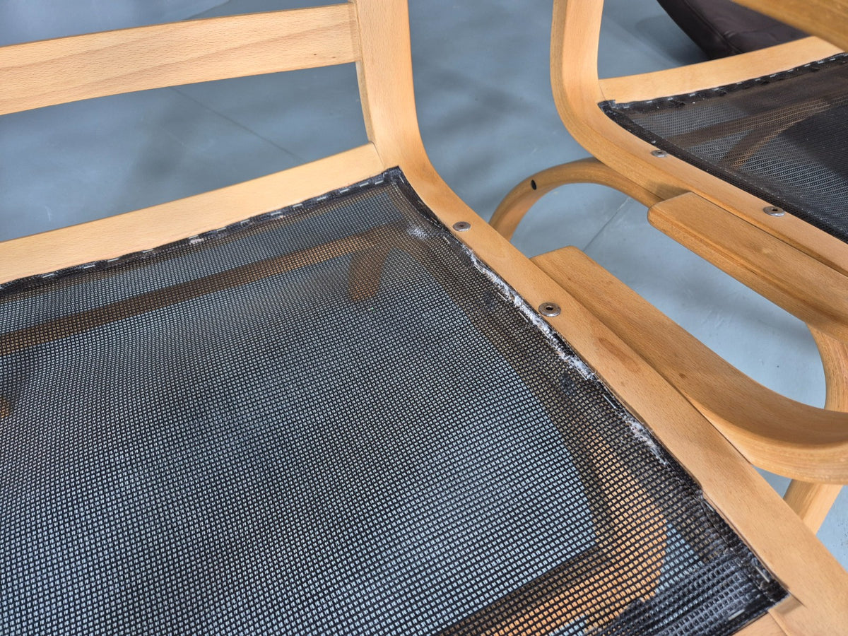 2 Vintage Danish Leather Lounge Chairs Bent Wood Frames 1980s Retro EB13073