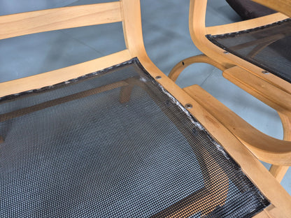 2 Vintage Danish Leather Lounge Chairs Bent Wood Frames 1980s Retro EB13073