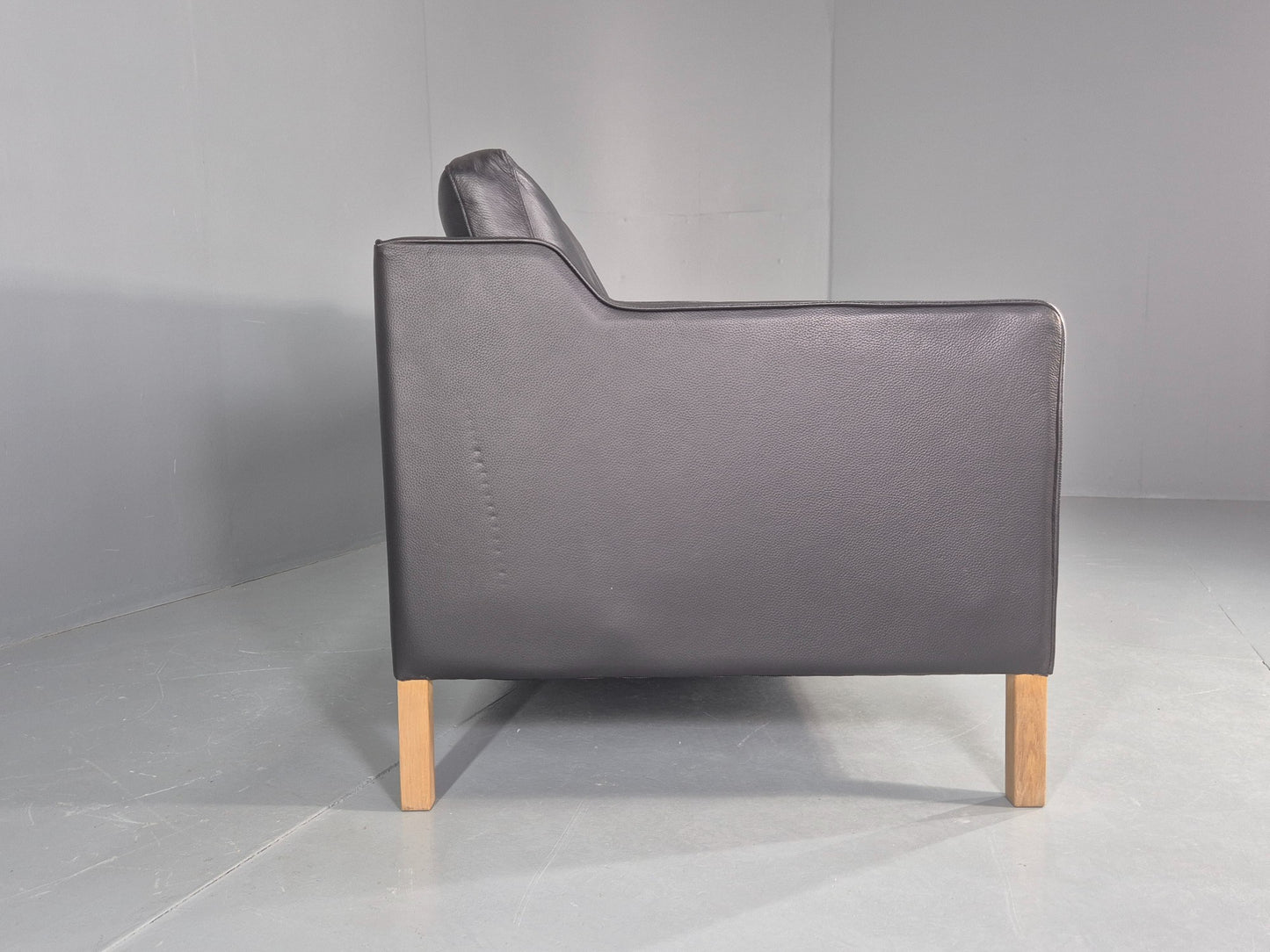 Vintage Danish 3 Seat Sofa Black Leather Mogensen Style 1980s Retro MCM EB12445