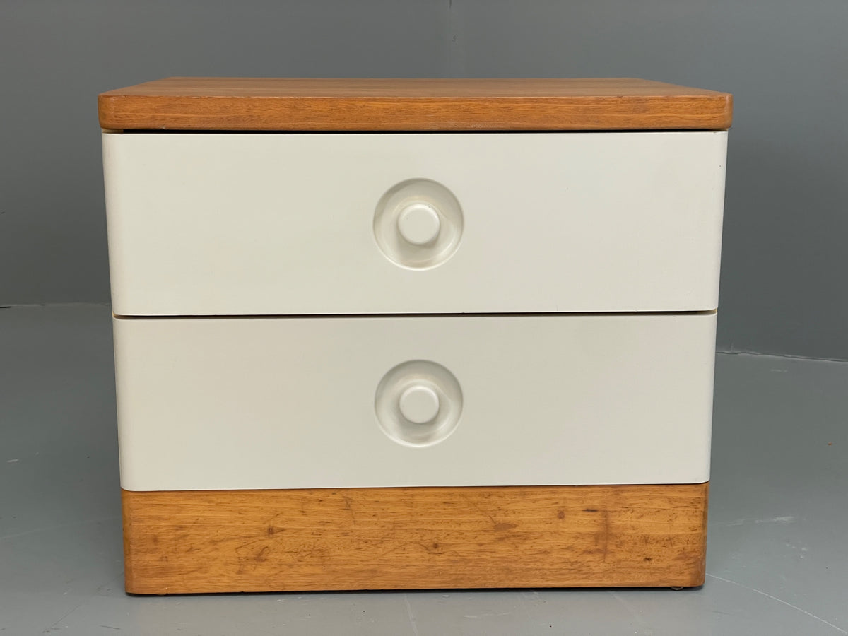 Vintage Bedside Cabinets Pair Stag White Retro 1980s Drawers Oak Top EB12956