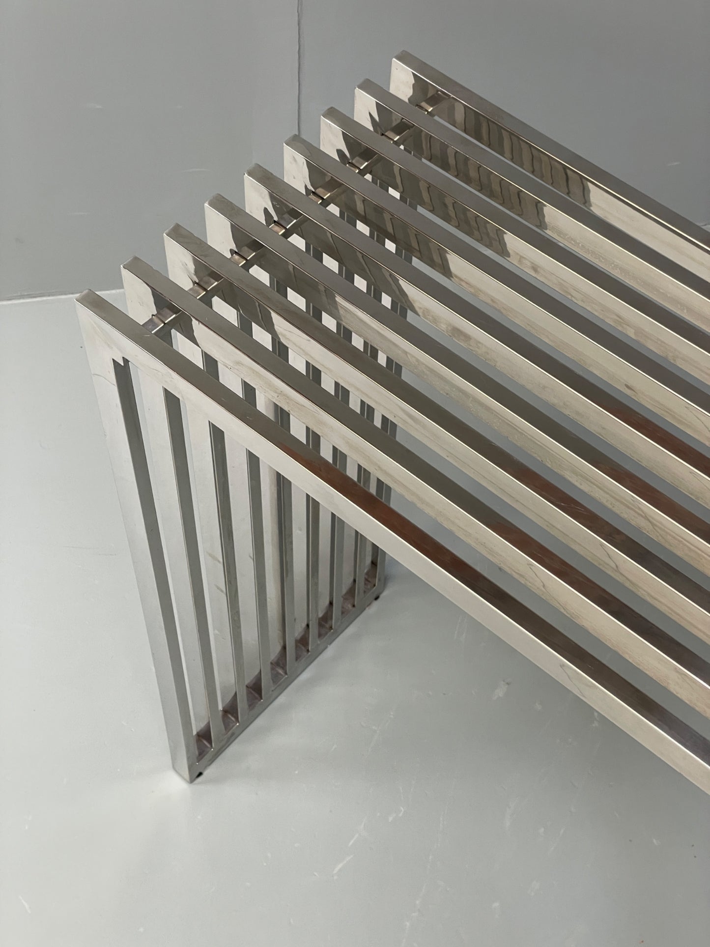 Chrome Slatted Console Table Style Of Eichholtz Modern Steel EB12887