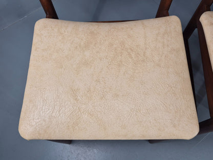 4 Vintage Scandart Dining Chairs Cream Vinyl Teak Frame 1960s MCM Retro EB12188