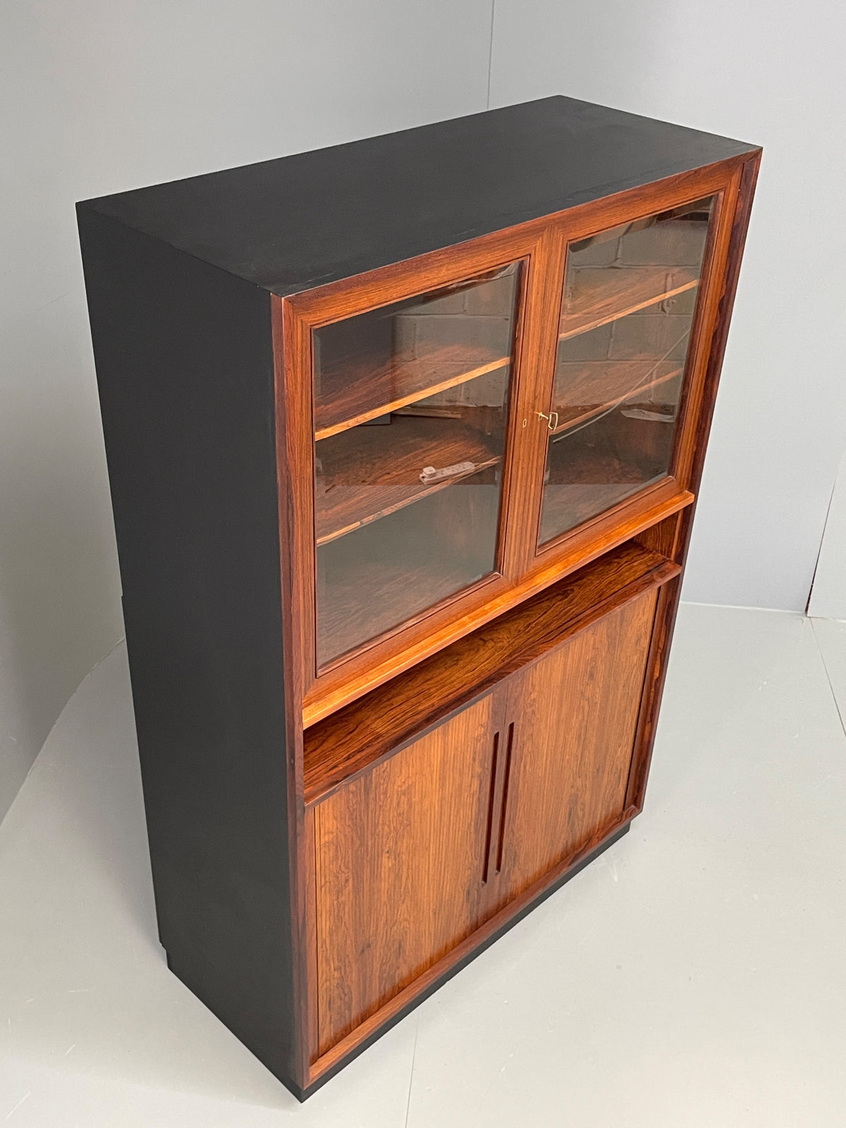 Vintage Danish Wall Unit Mid Century 1960s Tambour Shelving Cabinet Retro 13100