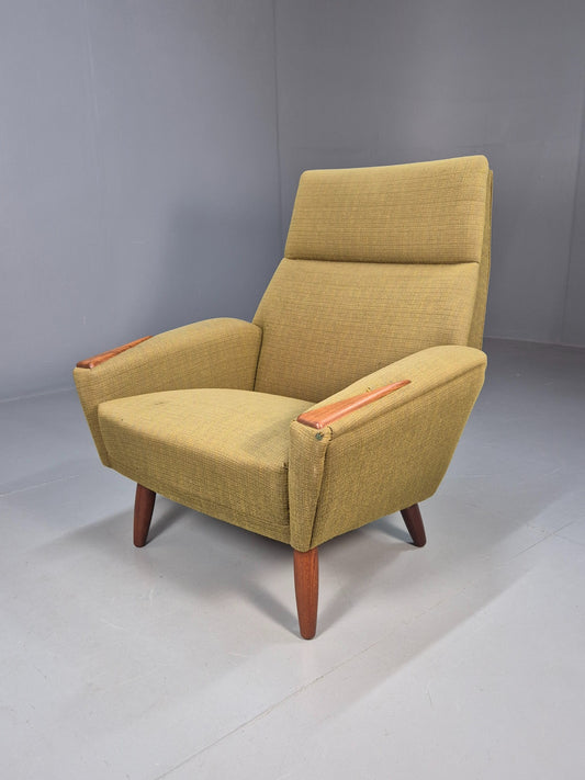 Vintage Mid Century Armchair Danish Original Green Teak Paws 1960s Retro EB8483