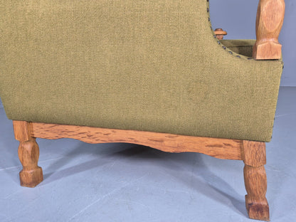 Vintage 2 Seater Sofa Danish Design Kjaernulf Style Green Wool Oak Frame EB12688