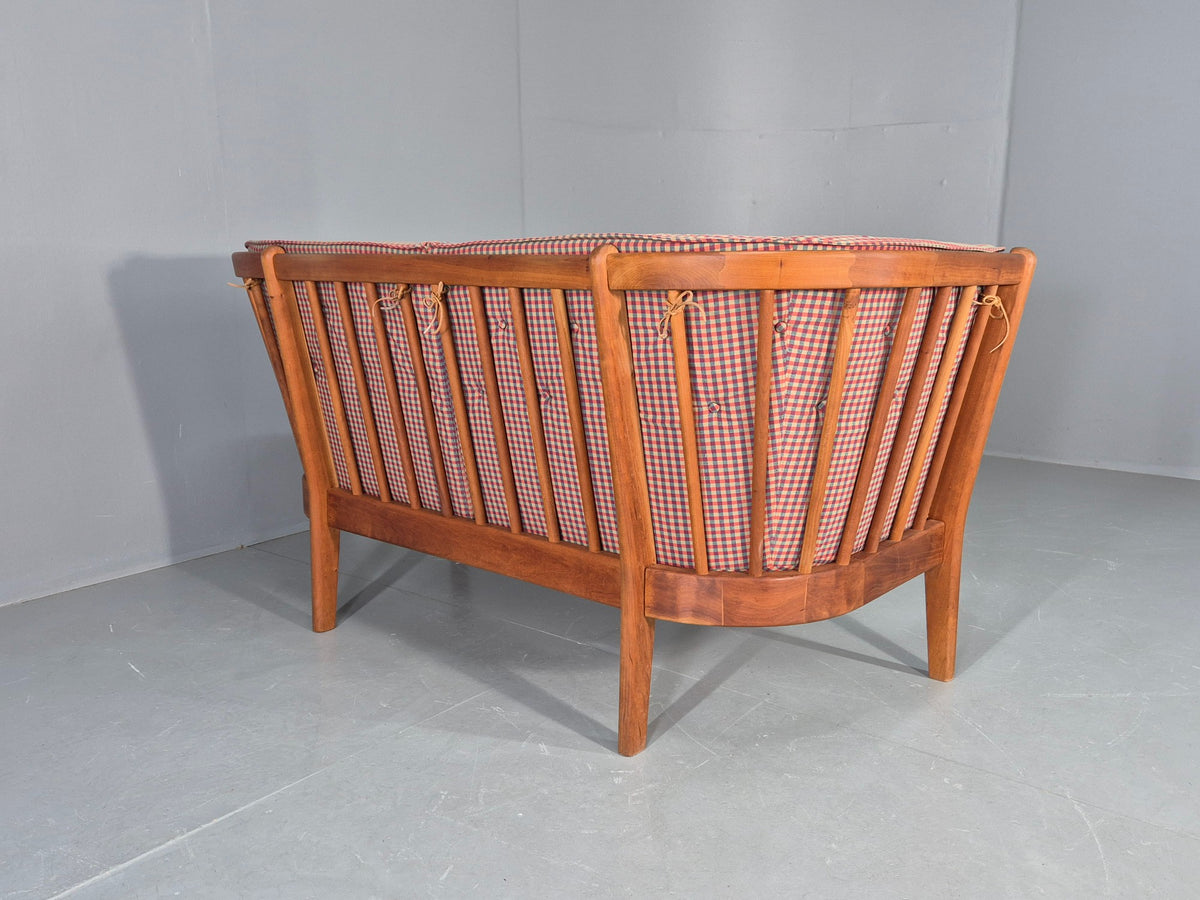 Vintage Stouby 2 Seater Sofa Stick Back Frame With Check Cloth Cover MCM EB10349