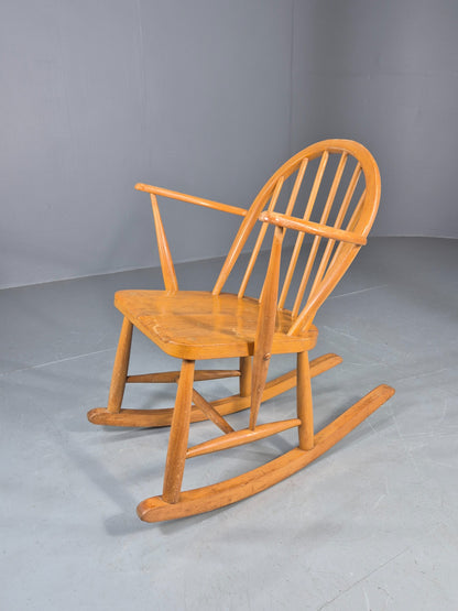 Vintage Ercol Rocker Blonde Wood Blue Badge 1960s Retro EB12308