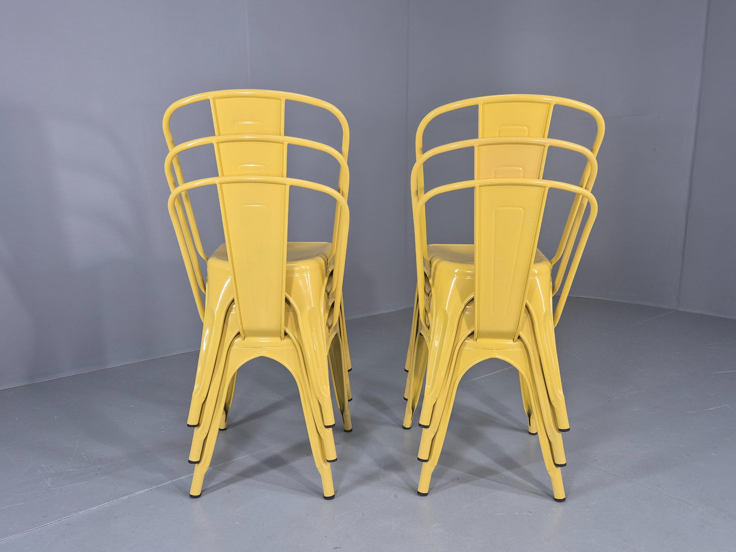 6 Yellow Tolix Stlye Stacking Chair VG Condition Vintage Industrial  EB12579