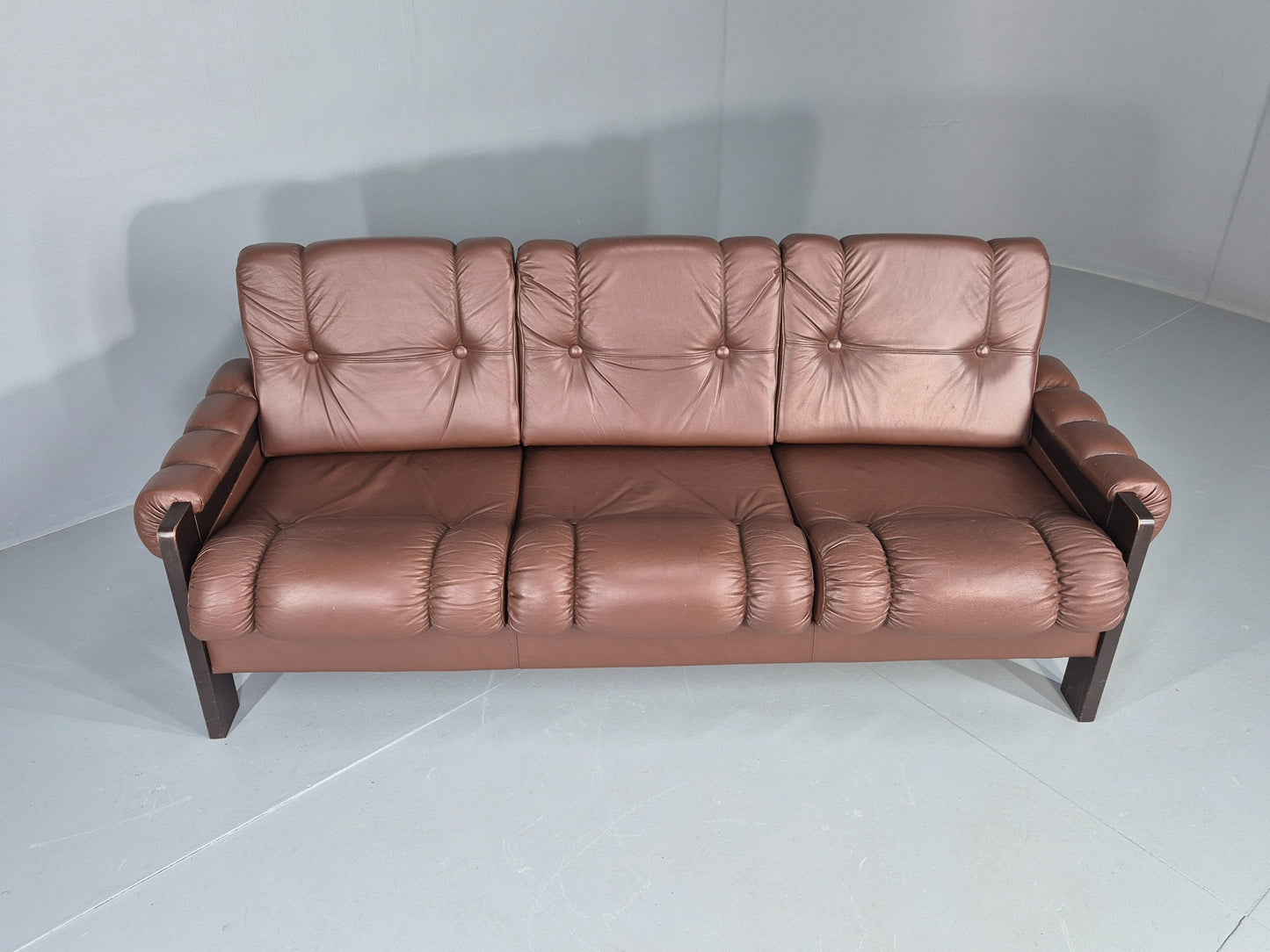 Vintage 3 Seater Sofa Danish Brown Leather 1970s Retro Mid Century EB12449