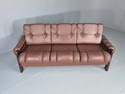 Vintage 3 Seater Sofa Danish Brown Leather 1970s Retro Mid Century EB12449
