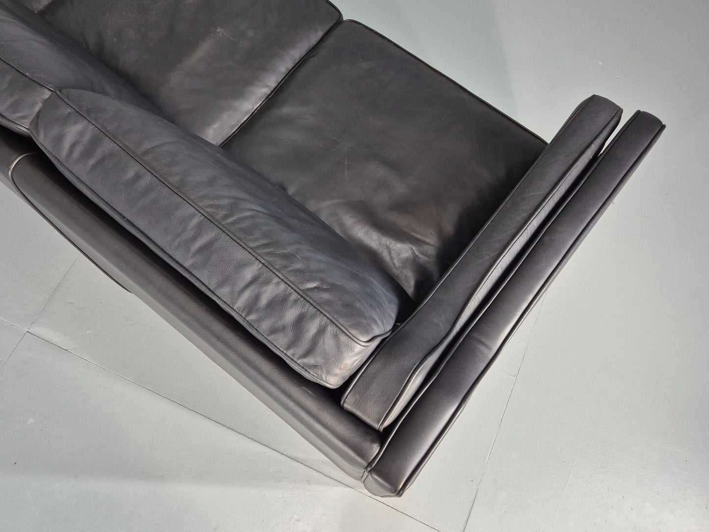 Vintage Danish 3 Seat Sofa Black Leather Danish  Mogensen 1980s Retro EB12406