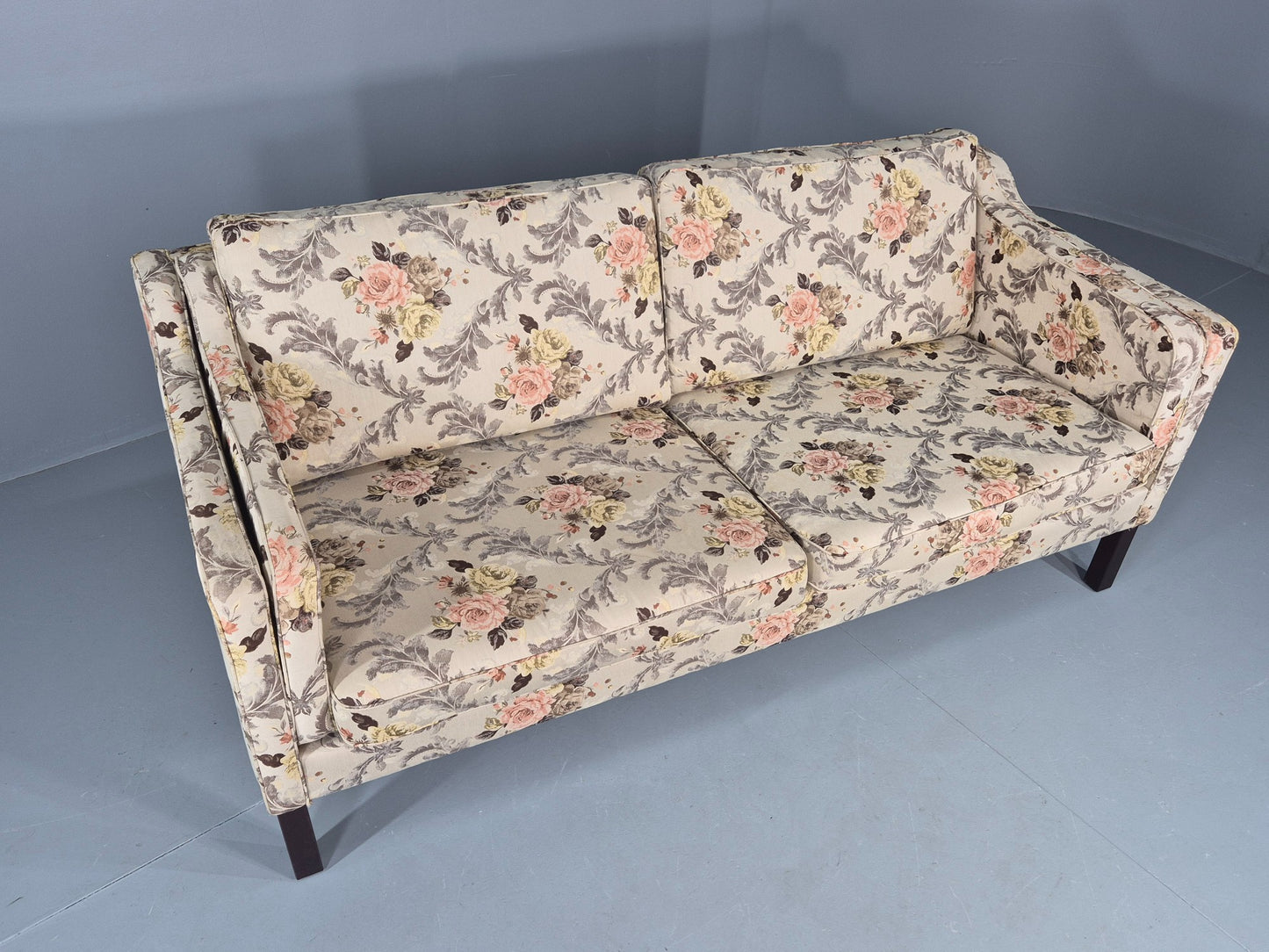 Vintage Danish 2 Seater Sofa 1970s Classical Floral Print Mid Century EB12540