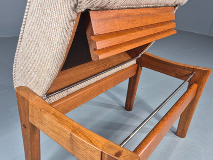 Vintage Mid Century Danish Footstool Teak Cream wool 1970s Retro EB12046
