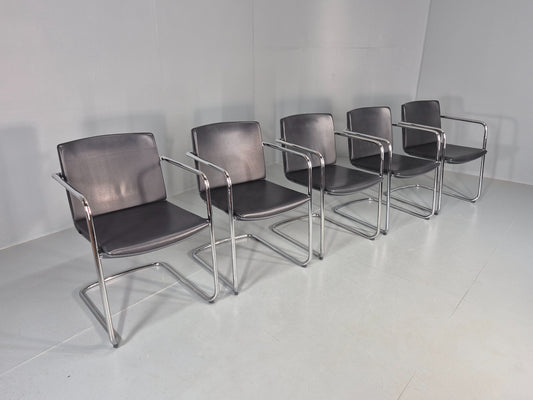 5 Vintage Stacking Chairs Wilkhahn Chrome Cantilever Frames Leather EB12239