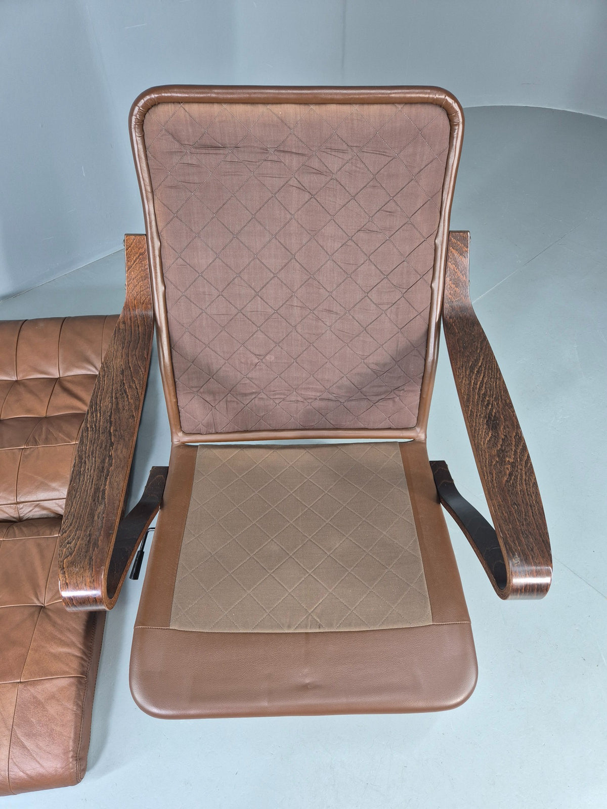 Vintage Danish Swivel Rock Lounge Chair Bentwood Frame Leather MCM Retro EB13090
