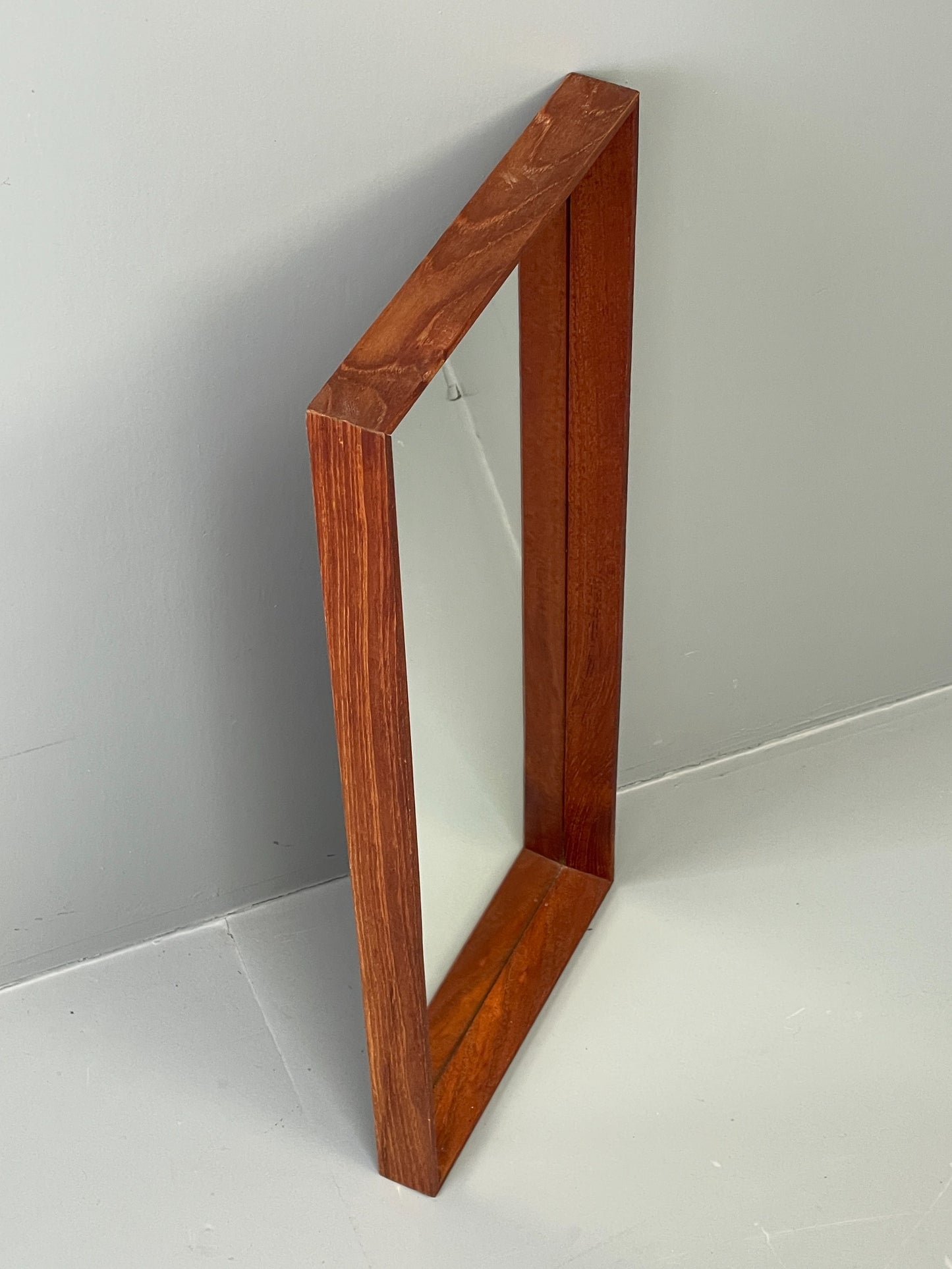 Vintage Teak Wall Mirror Rectangular Solid Danish Mid Century EB11966