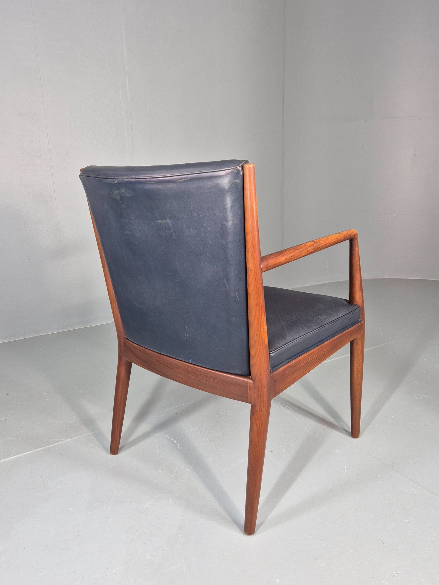 Vintage Mid Century Teak Armchair Blue Leather 1960s Retro EB11904