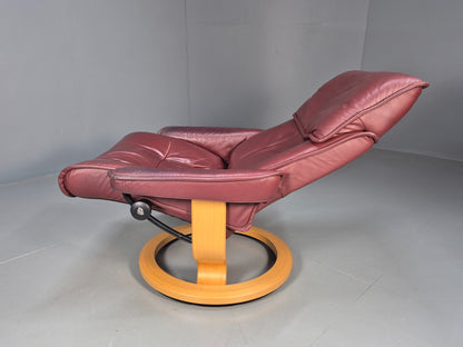 Vintage Ekornes Stressless Swivel Recline Chair Leather Bentwood EB8491