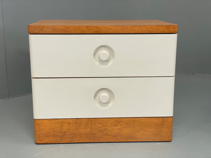 Vintage Bedside Cabinets Pair Stag White Retro 1980s Drawers Oak Top EB12956
