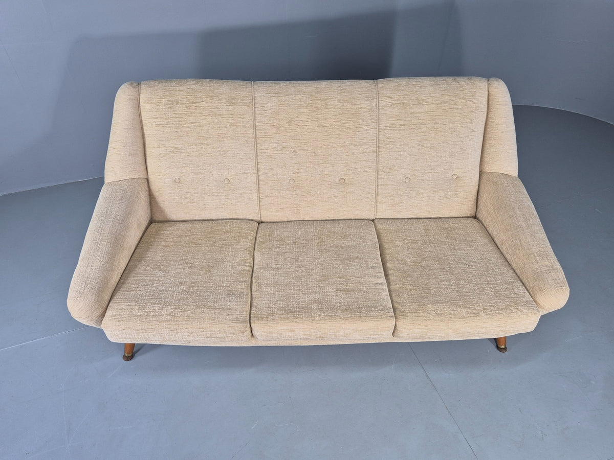 Vintage Mid Century 3 Seat Sofa 1950s Design British Cream Upholstery EB13057