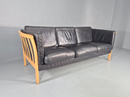 Vintage 3 Seater Sofa Danish Black Leather Mid Century Design Retro EB11925 M3SS
