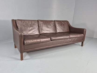 Vintage 1970s Leather Sofa 3 Seat Danish Brown Mid Century Retro EB10519 M3SS
