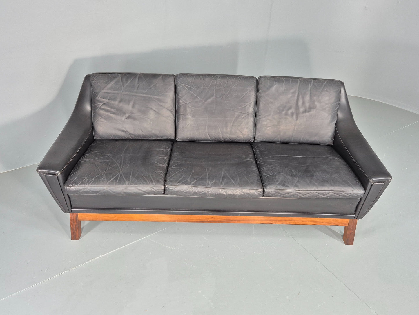 Vintage Mid Century 3 Seater Sofa Black Leather Danish 1960s Retro EB10403