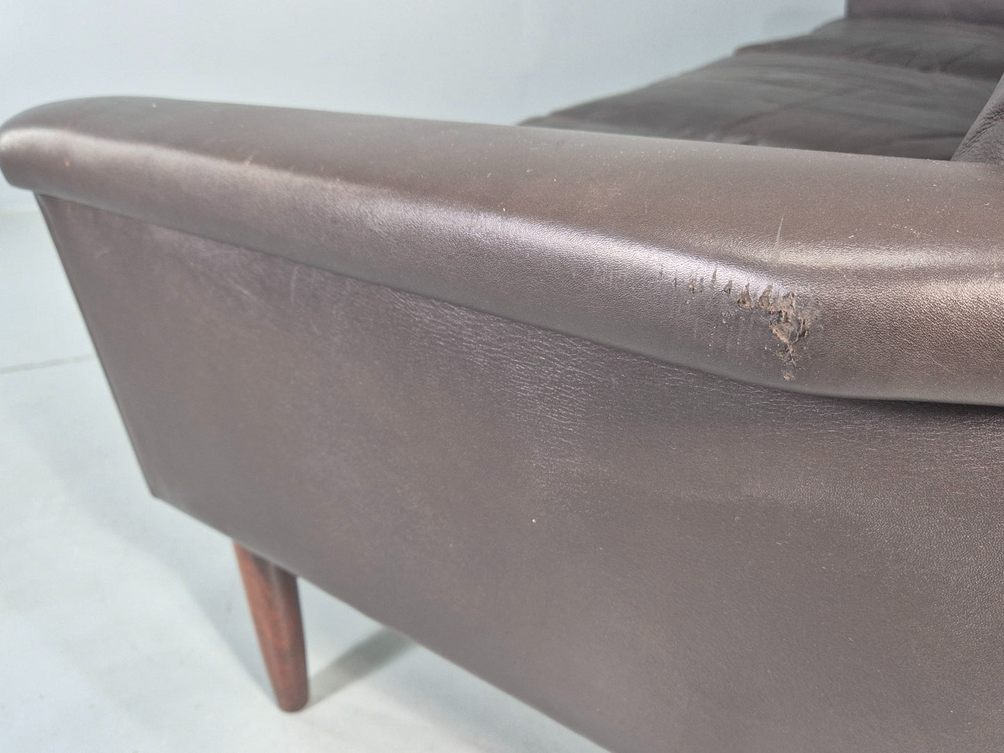 Vintage Mid Century 3 seater Danish Brown Leather Sofa Retro 1960s EB12261
