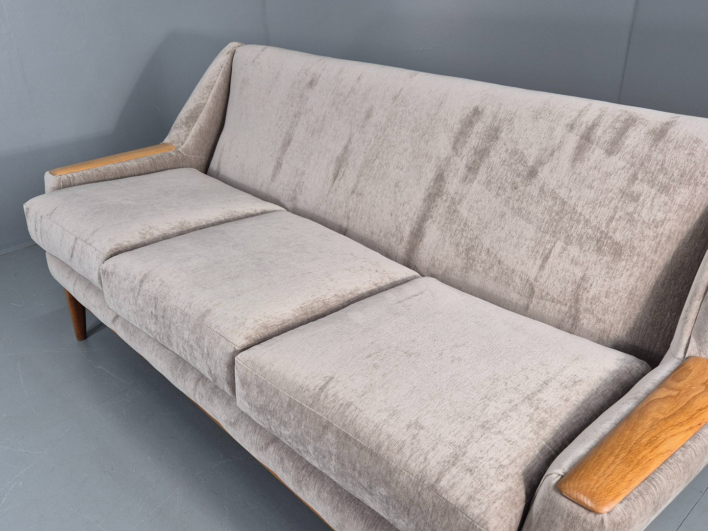Vintage 3 Seater Danish Mid Century Sofa Oak Frame Paws New Upholstery EB11125