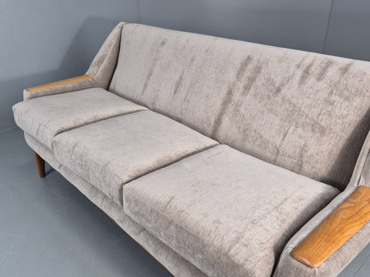 Vintage 3 Seater Danish Mid Century Sofa Oak Frame Paws New Upholstery EB11125