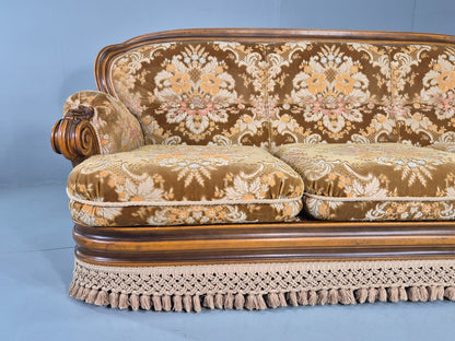 Vintage Danish 1970s 3 seater Sofa Gold Floral Upholstery Hardwood Frame EB12743