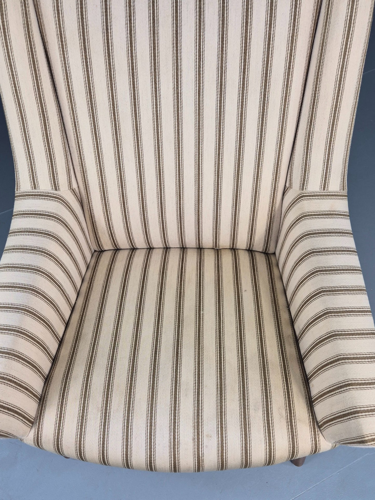 Vintage Mid Century Lounge Chair Danish Design 1960s Cream Wool Stripe EB12095