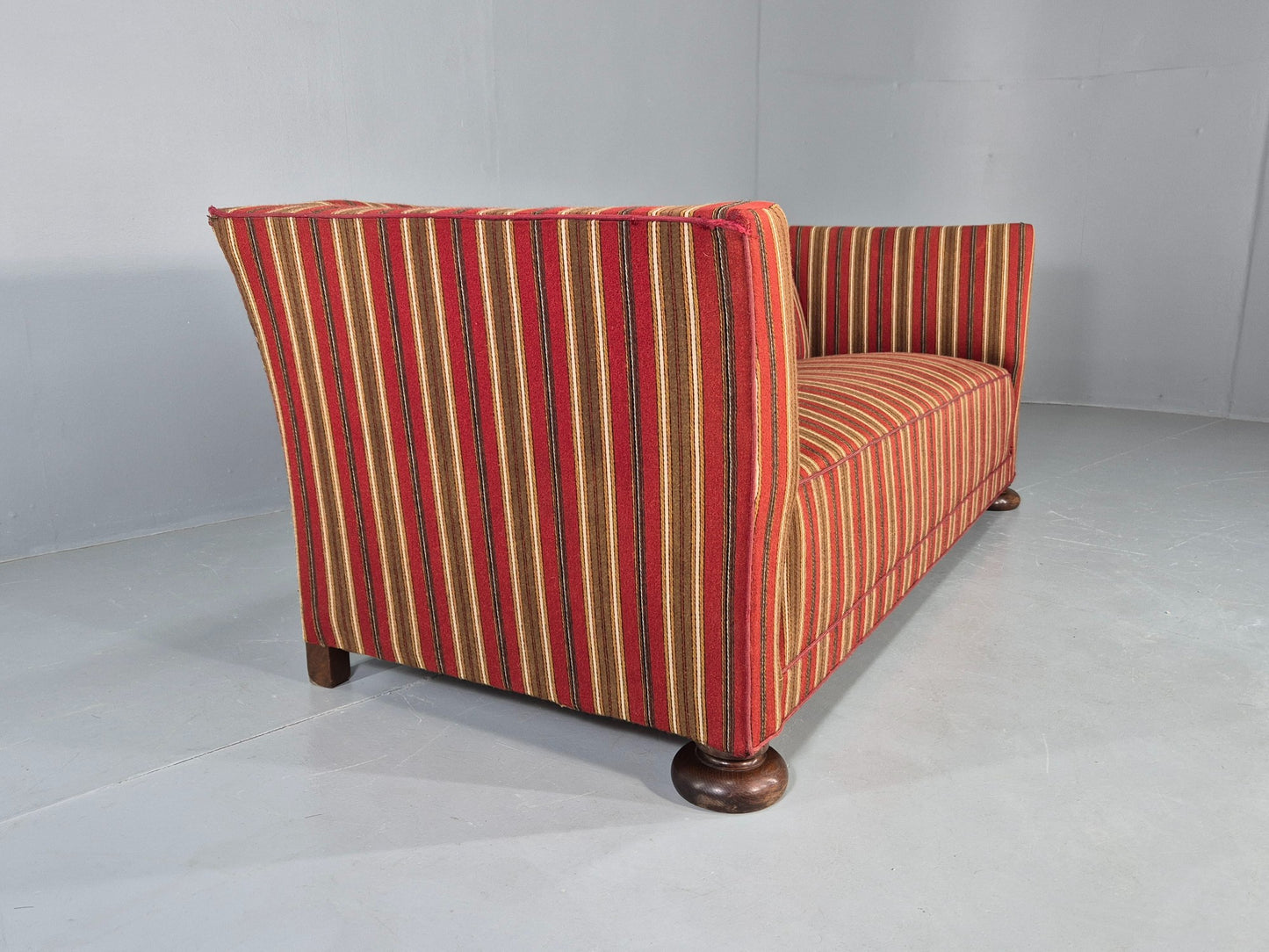 Vintage Art Deco Danish 3 Seater Sofa Red Wool Stripe Upholstery 1940s  EB12701