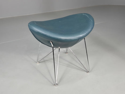 Vintage Danish Mid Century Footstool Green Vinyl Chrome Rod  Retro EB12149