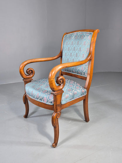 Antique Mahogany Arm Chair Louis Phillipe Style Floral Damask EB12858