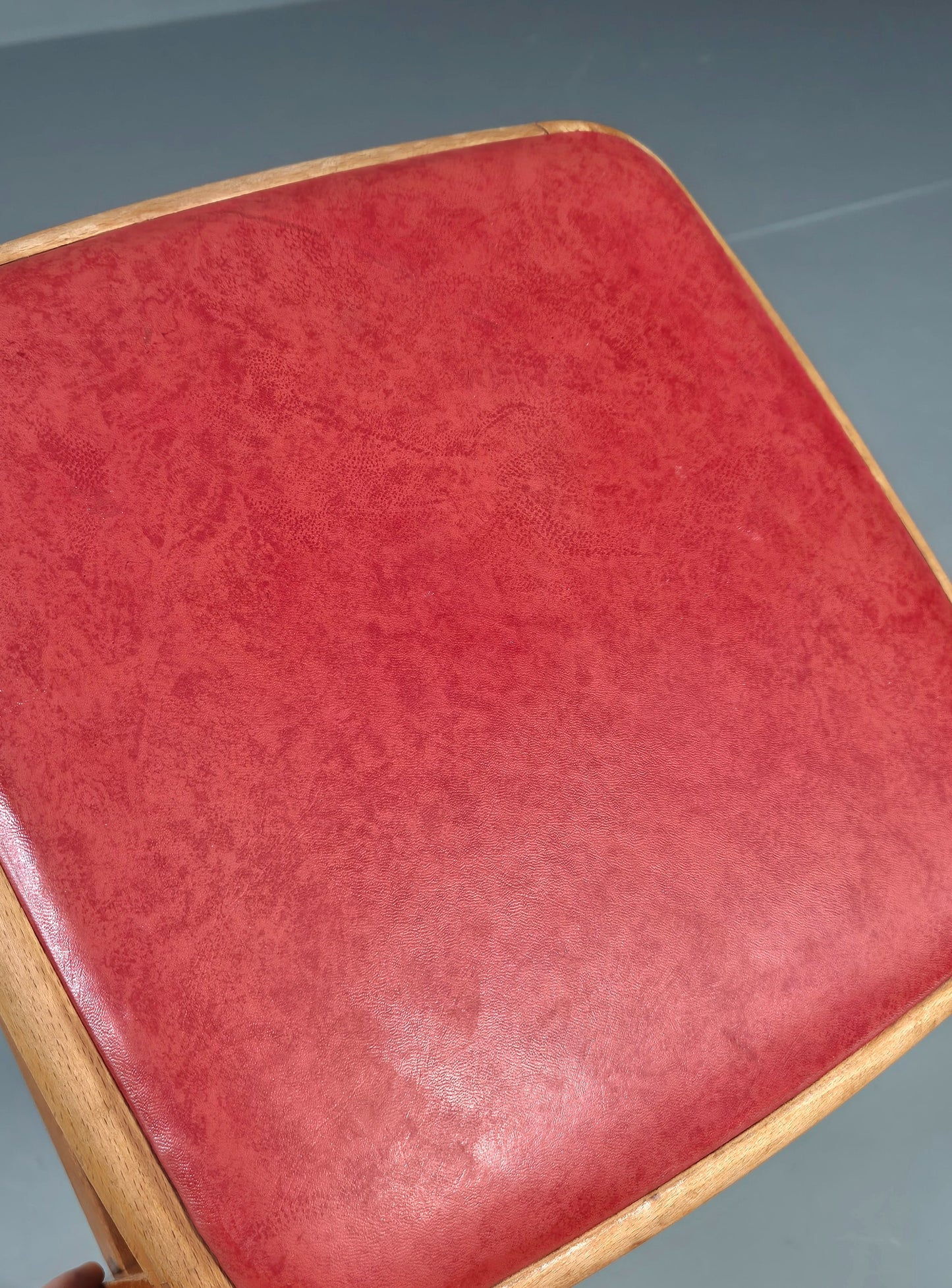 Vintage Kitchen Stool 1960s Retro Red Vinyl and Beech EB12531